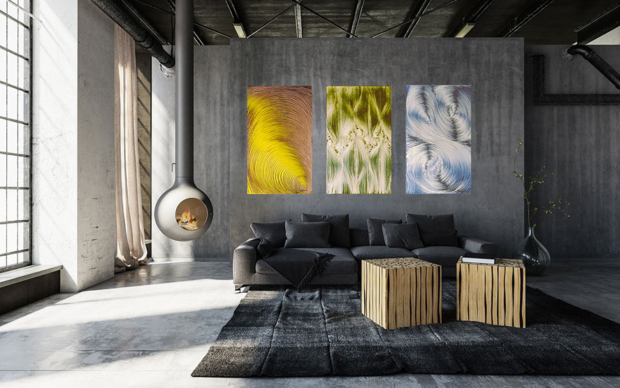 Dirk Hofacker room view paper objects paperobjects yellow, green, blue